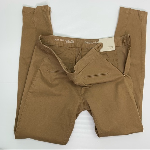 Gap Khakis Pants Size 4 Super Skinny Flat Front Zipper Leg Brown Stretch NWT - Picture 3 of 11